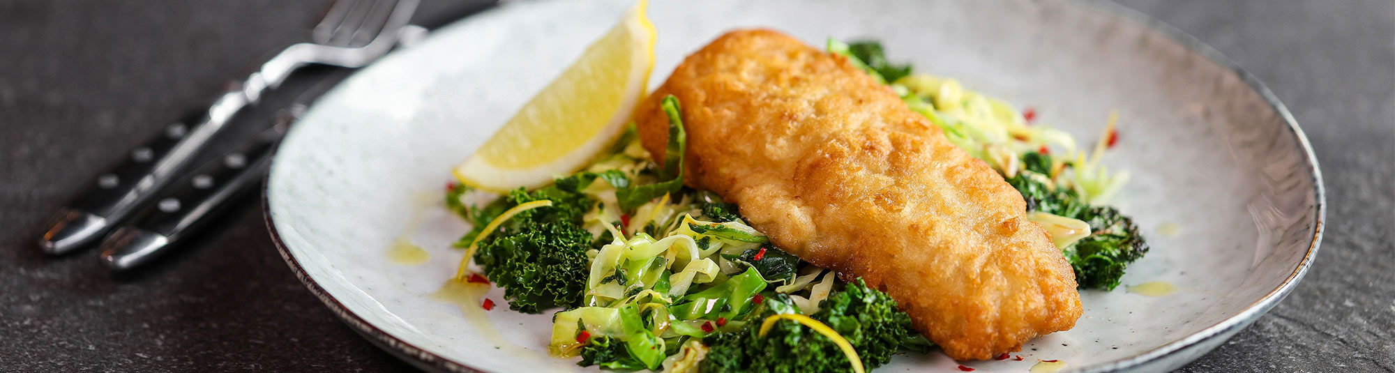 Fish & Crisp ja vihreä kasvislisuke