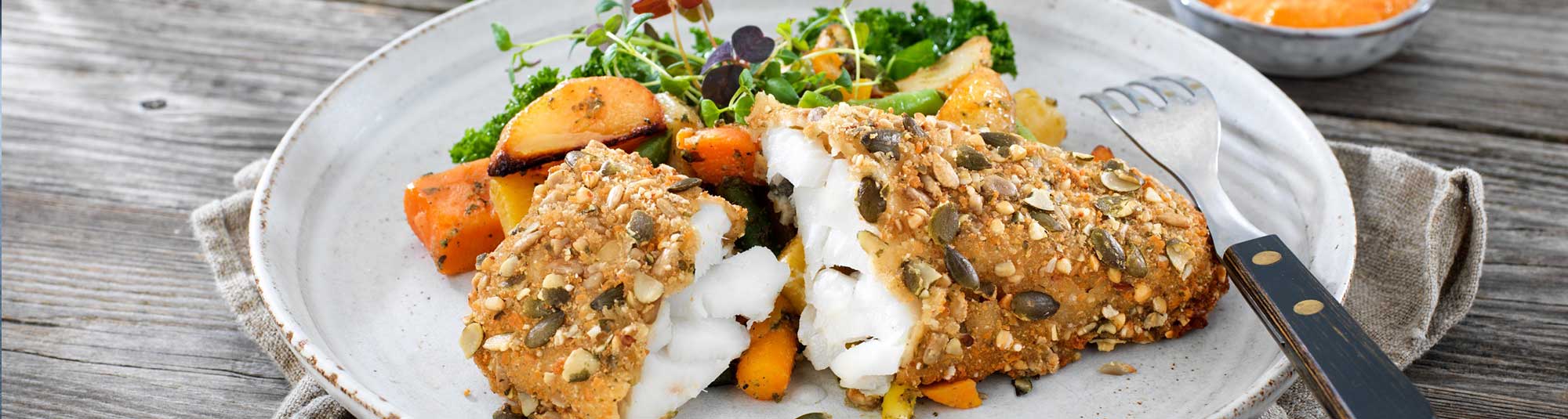 Paneroidut kalafileet uunikasviksilla